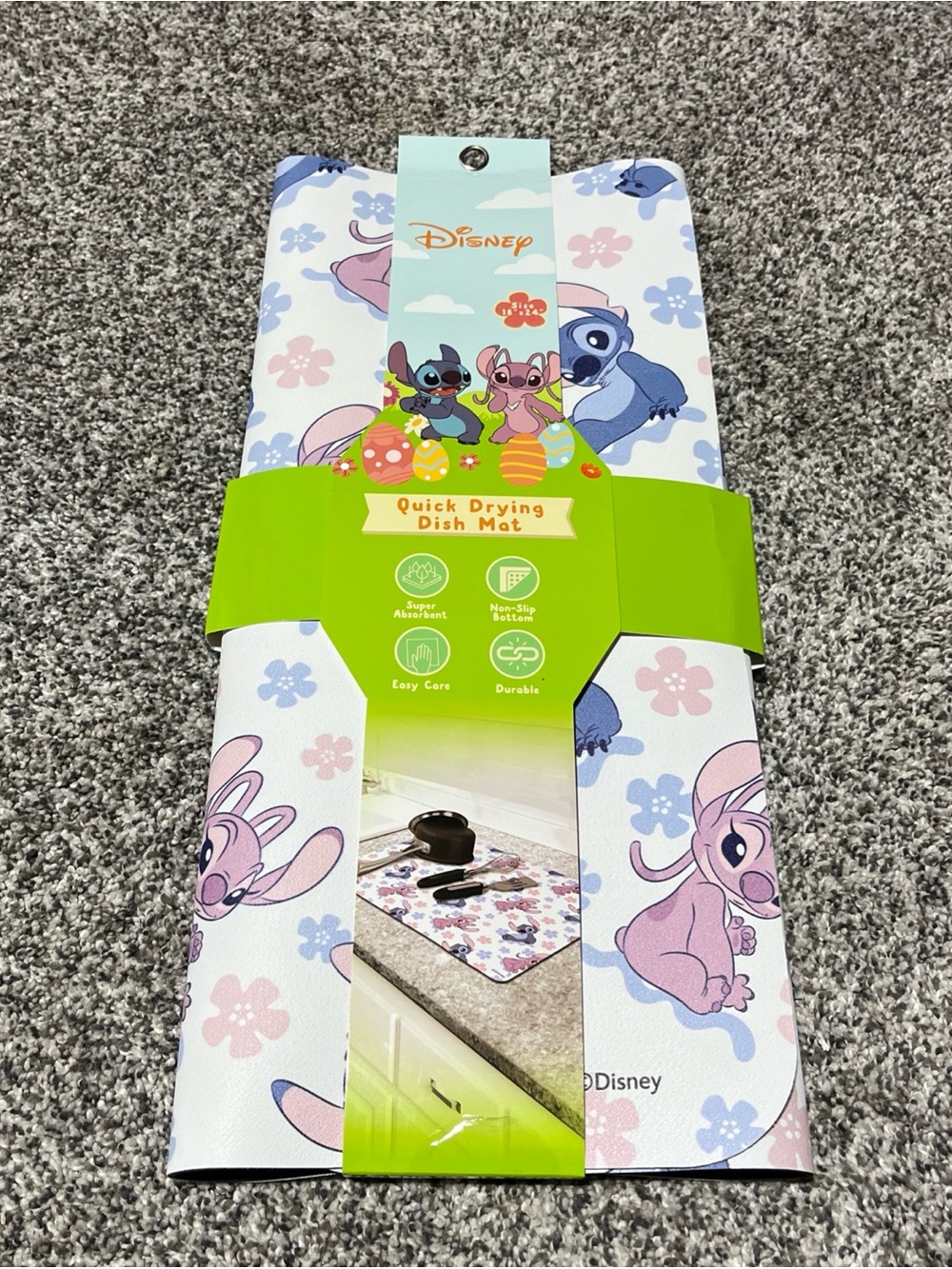 DISNEY QUICK DRYING DISH MAT- STITCH AND ANGEL 18 By 24 Inches